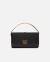 Pinko Leather Shoulder Bag With Chain And Compartments  Galleria In Black-light Gold