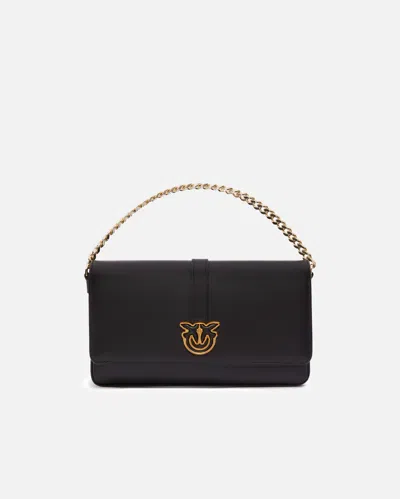 Pinko Leather Shoulder Bag With Chain And Compartments  Galleria In Black-light Gold