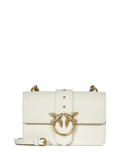 Pinko Leather Shoulder Bag With Elegant Design And Statement Hardware In White