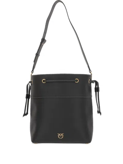 Pinko Leather Shoulder Bag With Gold Accents In Black