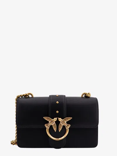 Pinko Leather Shoulder Bag With Iconic Love Birds Buckle In Black