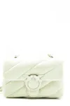 Pinko Leather Shoulder Bag With Intricate Design And Chain Strap In White