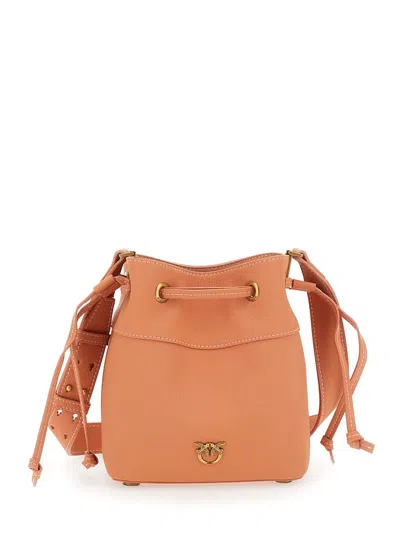 Pinko Leather Shoulder Bag With Logo In Orange
