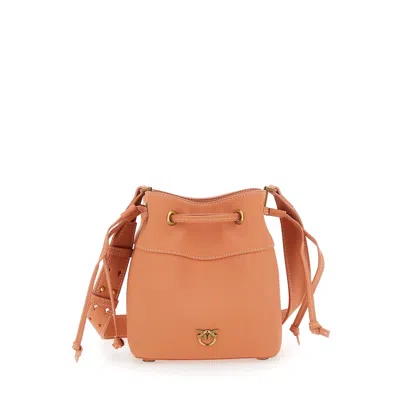 Pinko Leather Shoulder Bag With Logo In Orange