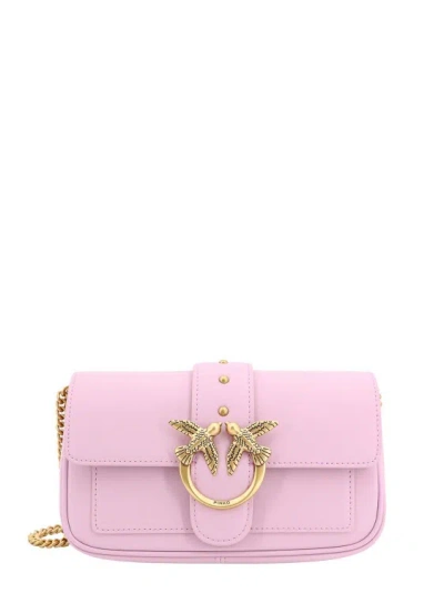 Pinko Leather Shoulder Bag With Love Birds Buckle In Pink