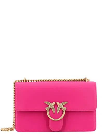 Pinko Leather Shoulder Bag With Love Birds Diamond Cut Buckle In Pink