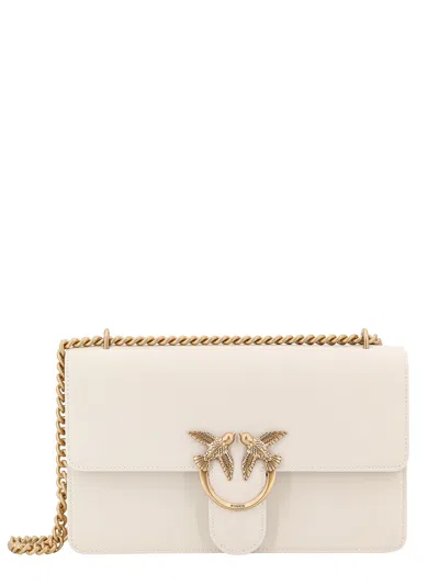 Pinko Leather Shoulder Bag With Love Birds Diamond Cut Buckle In White