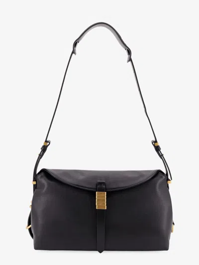 Pinko Leather Shoulder Bag With Metal Detail With Engraved Logo In Black