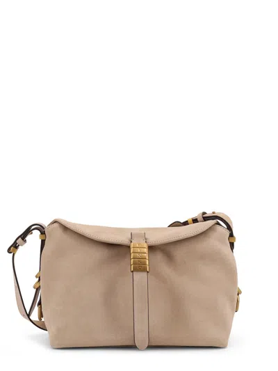 Pinko Leather Shoulder Bag With Metal Logo Detail In Brown