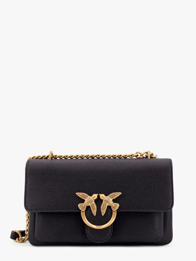 Pinko Leather Shoulder Bag With Metal Love Birds Buckle In Black