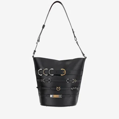 Pinko Leather Shoulder Bag With Straps In Black