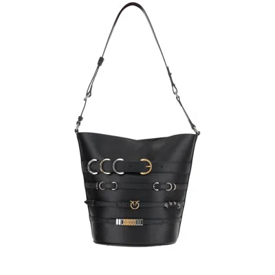 Pinko Leather Shoulder Bag With Straps In Black