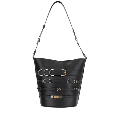 Pinko Leather Shoulder Bag With Straps In Black