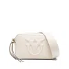 Pinko Sleek Rectangular White Leather Shoulder Bag With Embossed Logo