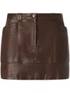 Pinko Leather Mini Skirt With Pockets In Brown