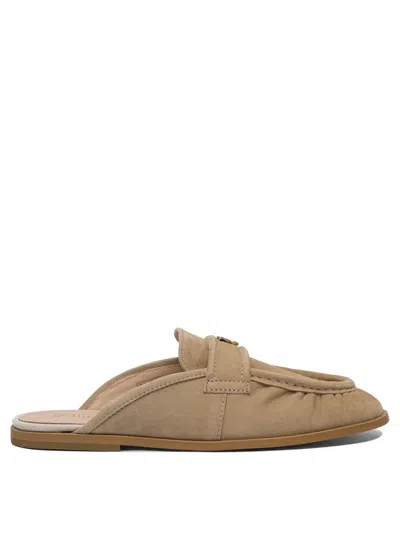 Pinko Leather Slippers In Beige