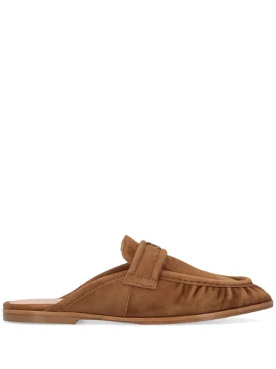Pinko Leather Slippers In Brown
