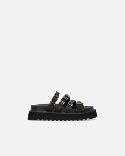 Pinko Leather Slippers With Wedge And Straps In Noir Limousine
