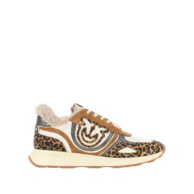 Pinko Leather Sneakers With Leopard Motif In Multi