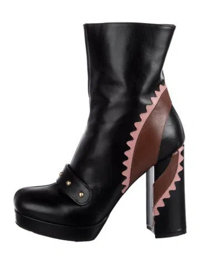 Pre-owned Pinko Leather Studded Accents Boots In Black