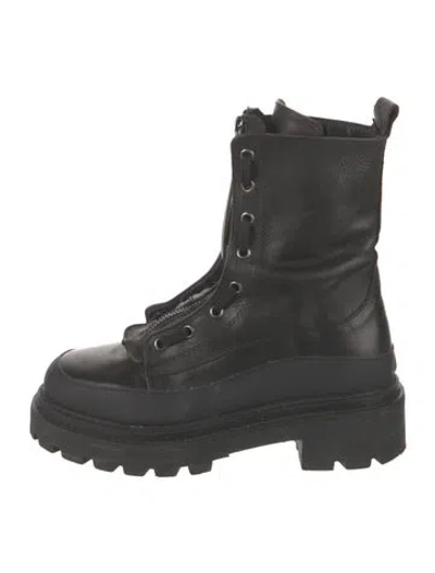 Pre-owned Pinko Leather Studded Accents Combat Boots In Black