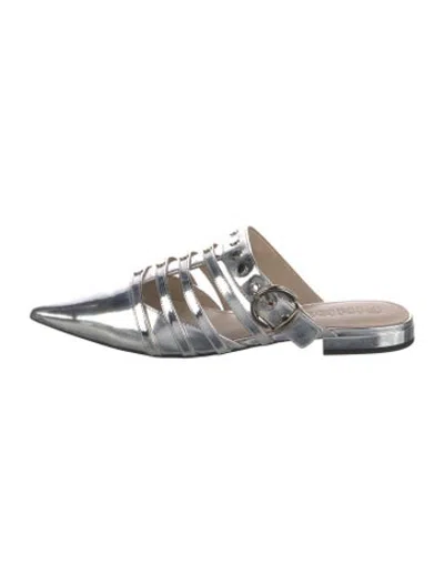 Pre-owned Pinko Leather Studded Accents Mules W/ Tags In Metallic/silver