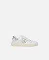 Pinko Leather Tennis Shoes With Metallic Details In Bianco/argento