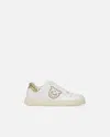 Pinko Logo-embroidered Leather Sneakers In Bianco/platino