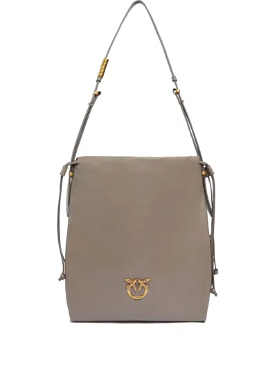 Pinko Leather Tote Bag In Gray