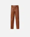 Pinko Leather Trousers With Belt In Bronze Chaud