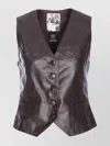 Pinko Leather Vest With V-neck And Front Pockets In Black