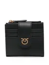 Pinko Black Wallet With Love Birds Buckle On Front In Leather Woman In 黑色