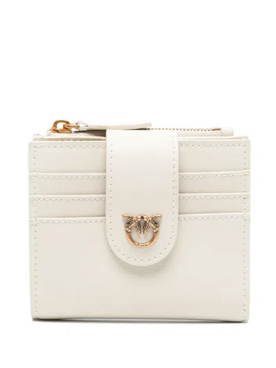 Pinko Leather Wallet In White+white-antique Gold