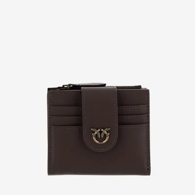 Pinko Leather Wallet With Logo In Brown