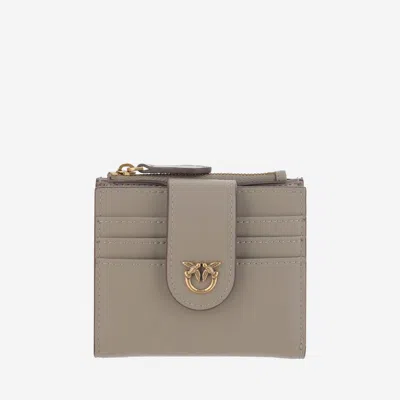 Pinko Leather Wallet With Logo In Gray