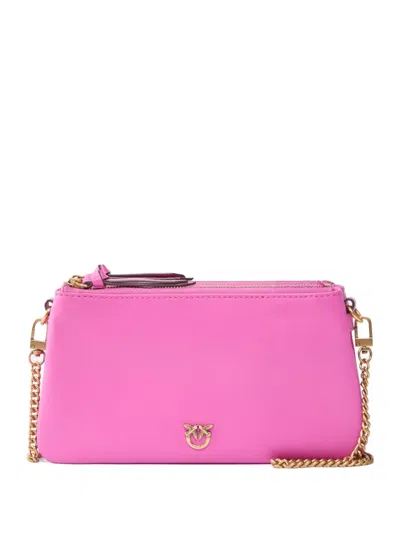 Pinko Leather With Love Birds Logo Shoulder Bag In Pink