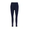 Pinko 'luna Piena' Blue Pants With Love Birds Diamond Cut Embroidery On The Front And Side Striped Detail