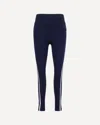 Pinko 'luna Piena' Blue Pants With Love Birds Diamond Cut Embroidery On The Front And Side Striped Detail