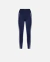 Pinko 'luna Piena' Blue Pants With Love Birds Diamond Cut Embroidery On The Front And Side Striped Detail In Blue/white