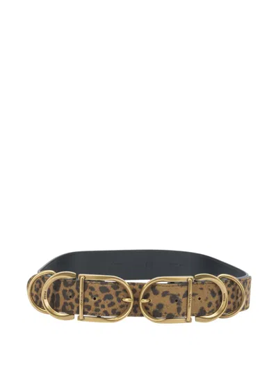Pinko Leopard Print Leather Buckled Belt In Brown