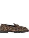 Pinko Brown Loafers With Leopard Print And Logo Plaque In Leather Woman In Brown