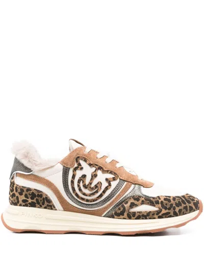 Pinko Leopard Print Logo Sneakers In Animal Print