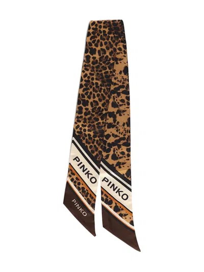 Pinko Leopard Print Scarf In Brown