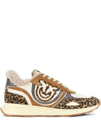 Pinko Leopard Print Sneakers In Neutral
