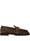 Pinko Brown Loafers With Leopard Print And Logo Plaque In Leather Woman In Brown