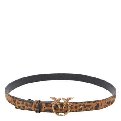 Pinko Leopard Suede Belt In Brown