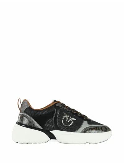 Pinko Leopard-print Lace-up Sneakers In Black