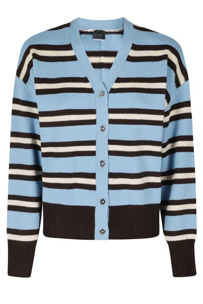 Pinko Light Blue Brown Striped Wool-cashmere Cardigan