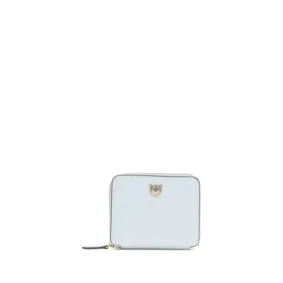 Pinko Light Blue Calf Leather Bos Taurus Wallet In White