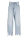 Pinko Wide Frayed Hem Trousers With 5 Pockets In Blue